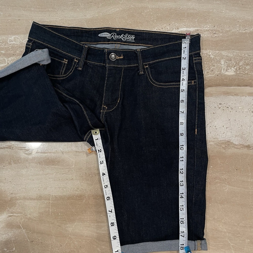 Old Navy Rock Star Womens Jean Denim Bermuda Shorts Dark Wash Stretch Cotton 12 - Picture 4 of 6